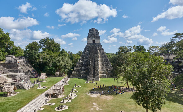 Guatamala, Tikal, View of Mayan pyramid