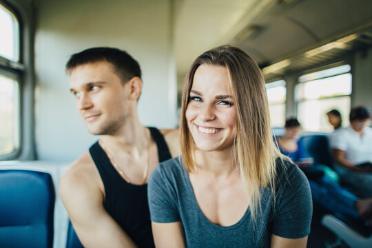 Young couple in train