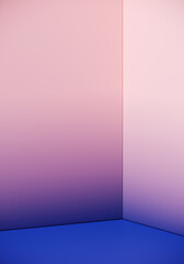 Minimal abstract mockup background for product presentation. Blue and pink blending vibrant gradient background.  3d render illustration.