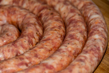 raw sausages with selective focus