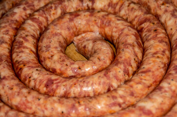 raw sausages with selective focus