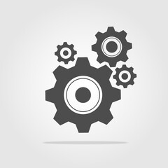 Three gear sign simple icon on grey background.