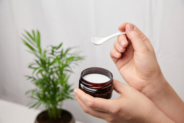 Shea butter moisturizer cream. Natural organic cosmetics. Anti-aging skin treatment.