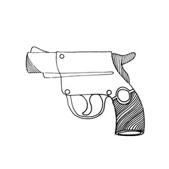 Hand-drawn image of a small pistol / gun. Graphic black and white vector image. Isolated on white
