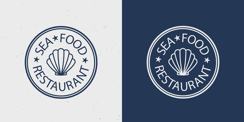 Obraz premium Sea food restaurant vector logo for business card, ad, menu. Logotype template for fish place or crab shack. Brand identity for clams stand or sea food buffet. Flyer for traditional marine dish bar.