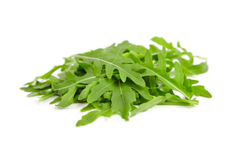Ruccola or rocket salad leaves isolated on white background
