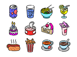 Foods and Drinks line colored icons style 7 vol 2
