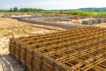 iron lattice for the foundation of a family house