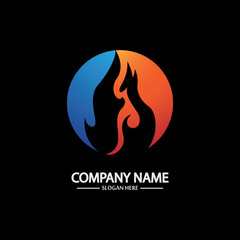 Abstract Fire Flame logo template on black background. Corporate branding identity