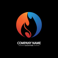 Abstract Fire Flame logo template on black background. Corporate branding identity