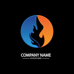 Abstract Fire Flame logo template on black background. Corporate branding identity