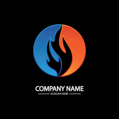 Abstract Fire Flame logo template on black background. Corporate branding identity