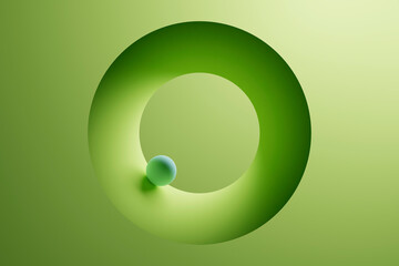 Three dimensional render of small sphere inside green ring