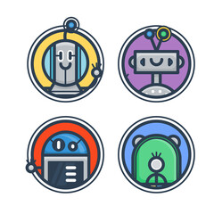 Set of flat robot avatars for apps and games, web-design, media, social networks icons