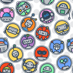 Kawaii robot trendy seamless pattern in retro style. Modern endless tech ornament for kids
