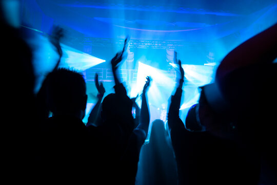 Crowd cheering during electronic music festival