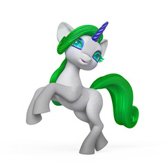 unicorn cartoon is prancing in white background