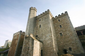 Cardiff, Wales / United Kingdom - Sept. 23, 2011: A inside the walls view of Cardiff Castle. A medieval castle and Victorian Gothic revival mansion located in the city centre of Cardiff, Wales.