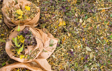 mix of healing herbs in paper zero waste bags
