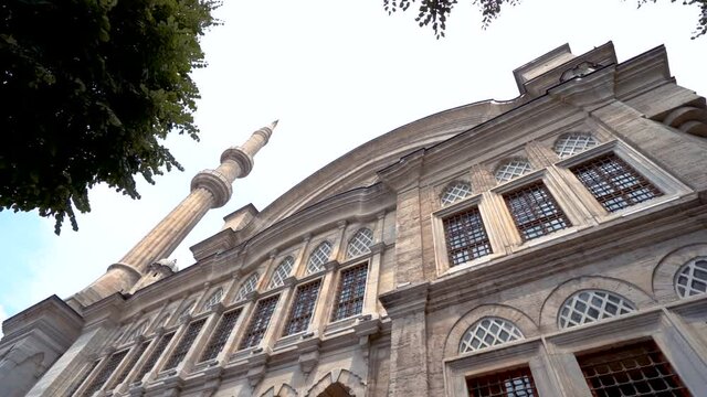 Nuruosmaniye mosque in beyazid ?stanbul. 
historic ottoman architecture mosque bottom angle panning slow motion wide angle istanbul historic.