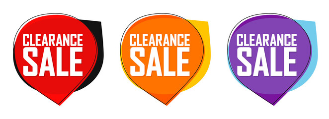 Set Clearance Sale bubble banners design template, discount tags, app icons, vector illustration