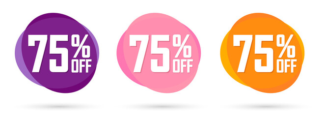 Set Sale 75% off tags, bubble banners design template, app icons, today only, vector illustration