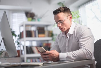 Businessman helpline operator work in customer care support office