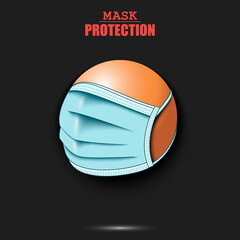 Ping-pong ball with a protection mask. Caution! wear protection mask. Risk disease. Cancellation of sports tournaments. Pattern design. Vector illustration
