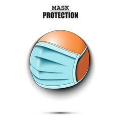 Ping-pong ball with a protection mask. Caution! wear protection mask. Risk disease. Cancellation of sports tournaments. Pattern design. Vector illustration