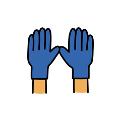 medical gloves doodle icon, vector colour illustration