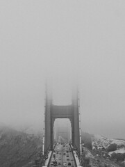 Grainy Black and White Foggy Golden Gate Bridge from SF
