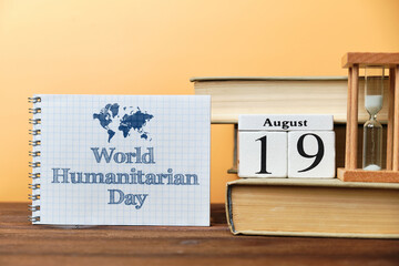 19th august - World Humanitarian Day. Nineteenth day month calendar concept on wooden blocks with copy space.