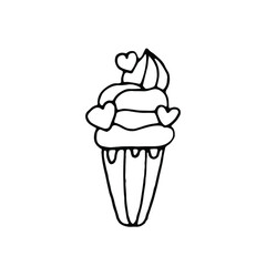 hand drawn one ice cream drawing. hand drawn ice cream icon logo logotype emblem sign.ice cream isolated black white.handwritten ice cream isolated 