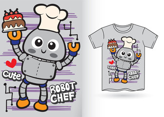 Cute robot chef hand drawn for t shirt