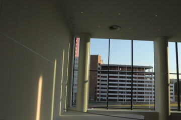 office transparent glass with buidling view