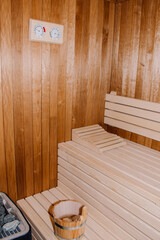 Fototapeta na wymiar a clean and relaxing wooden sauna