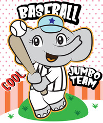Cute elephant baseball player cartoon for t shirt