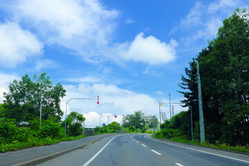 Fototapeta na wymiar 北海道の美しい街道