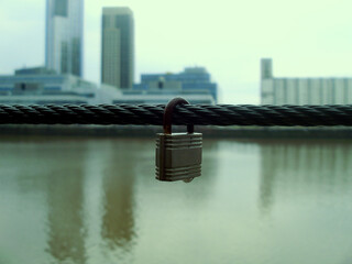closed padlock romantic river love lock