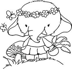 vector cartoon elephant girl with butterfly