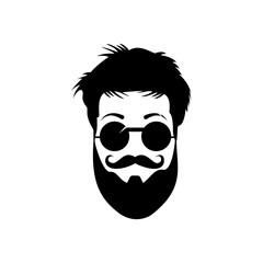 Man with beard hipster barbershop vector emblem. Bearded man's face, hipster character.