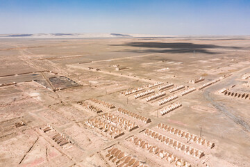 aerial view ruin town in the desert
