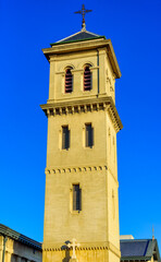 Fototapeta na wymiar The bell tower of CHRIST CHURCH in Brunswick, Melbourne, Australia at the golden hour sunset