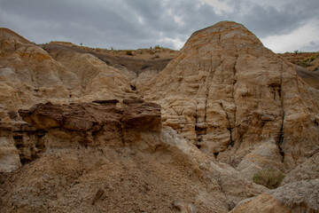 Fototapeta premium Strange hoodoo rock formations in a desert landscape in the Bisti Badlands or De-Na-Zin Wilderness area in San Juan County, New Mexico, USA