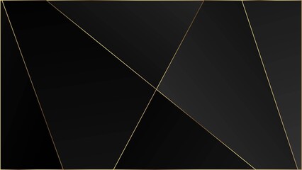 Black Premium Triangular Texture. Gold Lines Polygon Luxury Banner. 