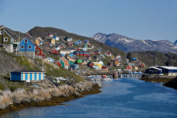 Colorful houses in fishing town of Kangaamiut, West Greenland