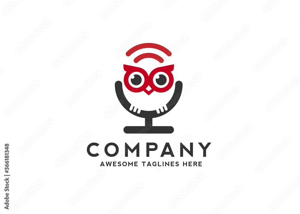 Wall mural unique and simple owl and wifi network symbol vector concept