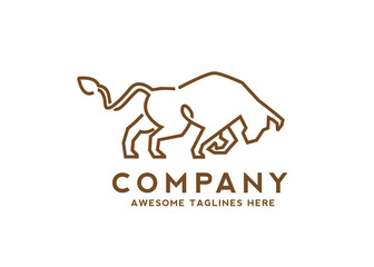 line art aggressive strong wild bull with long horns, for logo or emblem