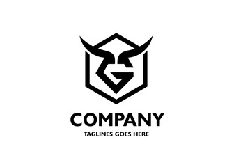 initial letter g with horn and hexagon background logo vector