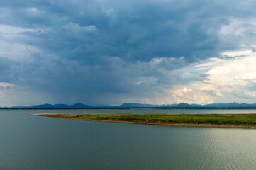 Landscape of Pasak Jolasid Dam with little water capacity.